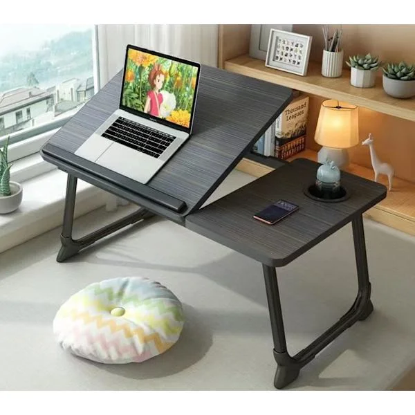 Vikbart laptop-sängbord - Justerbart bärbart knäbord för soffa och säng, multifunktionellt anteckningsboksställ med mugghållare, litet skrivbord