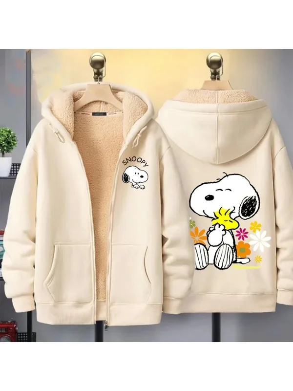 AliExpress - Veste Snoopy Automne Hiver, Manteau Épais en Polaire Chaud à Capuche, Style Dessin Animé Anime, pour Hommes, Femmes et Couples, Cadeau 