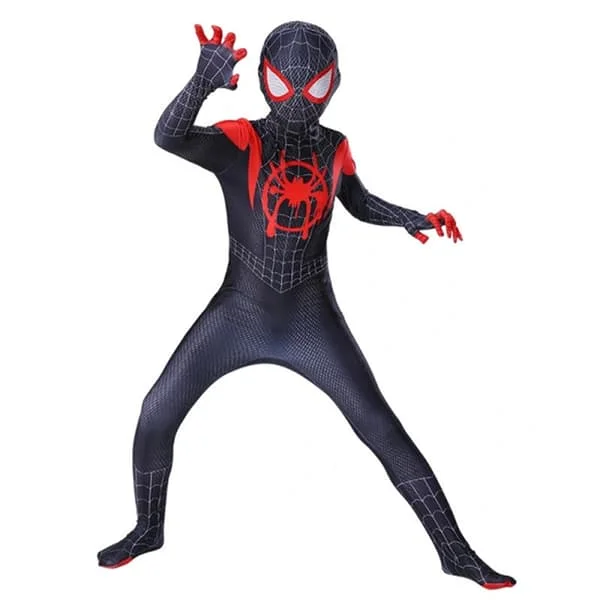 Barn Miles Morales drakt Spiderman Cosplay Jumpsuit svart svart V svart . svart svart