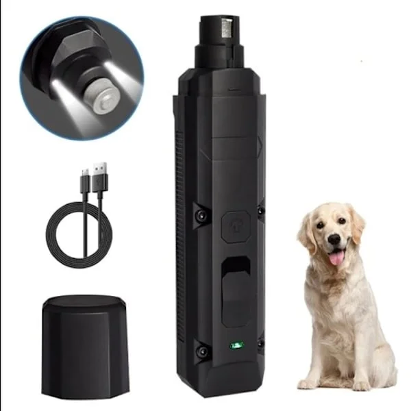 Støjsvag Elektrisk Hund Neglefil Serie - Sort Negleplejesæt - Med LED-lys - 8000 RPM - Genopladelig - Velegnet til Alle Hundestørrelser