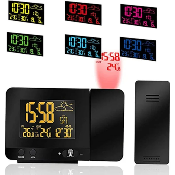 Digital Projection Alarm Clock, Indoor and Outdoor Temperature-FF-