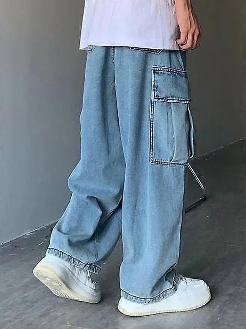 Denim-housut miehille, farkut, denim-cargo-housut, löysät leveälahkeiset farkut, rennot syksy-talvi, korealainen katumuoti, hip hop cowboy -WELLNGS