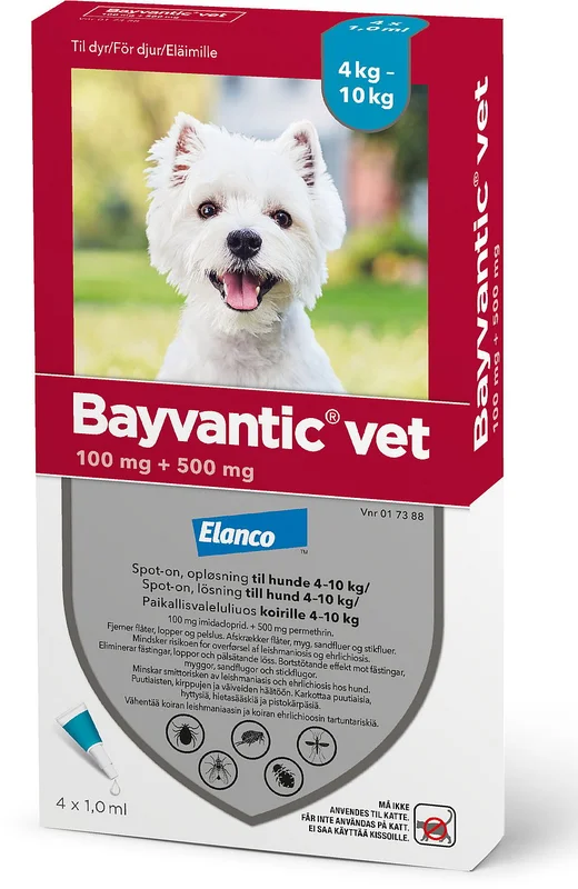 Bayvantic Vet Spot-on til Hund Hunde 4-10 kg (4 X 1 ml), Medicin & Pleje, Flåter & Lopper, Flåt- Og Loppemiddel Til Hunde