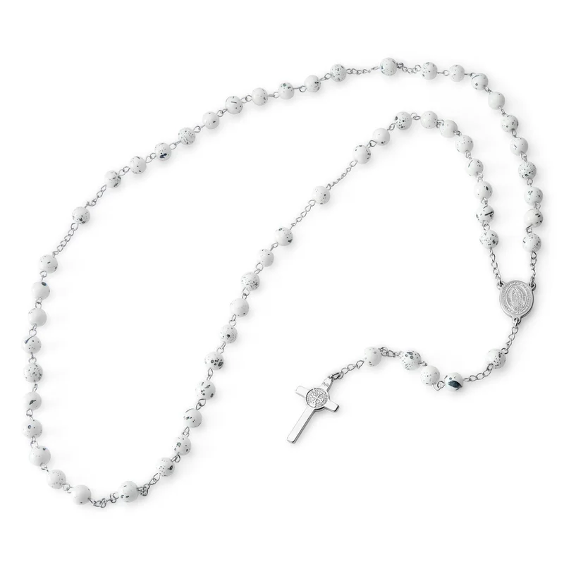 Collar rosario blanco de Nuestra Señora de Guadalupe para hombres - Rosarios
