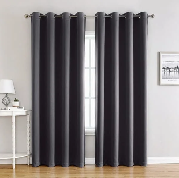 (SC) Mørkegrå blendingsgardiner, blendingsgardin med ringer, 1 stk termiske gardiner til soverom og kontor, 100x250 cm