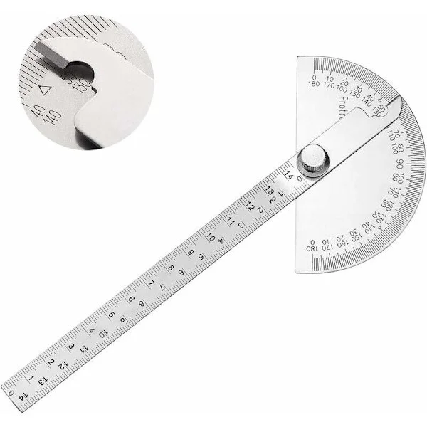 Vinkelmåler i rustfrit stål 0-180° vinkelmålerarm målestok ingeniørværktøj vinkelmåler med 140 mm lineal, universal vinkellineal til maling og tegning