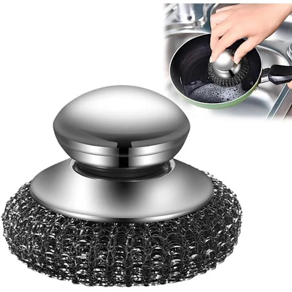 Rostfri ståltrådsborste, kraftig avtagbar metalltrådsborste, för rengöring av disk, gjutjärnspannor, spishällar och diskhoar.