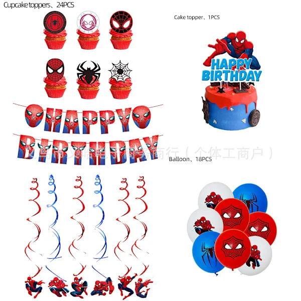 Röd Spindelmannen Festdekoration Servisset Papperstallrik Näsduk Duk Marvel Hjältar Födelsedagsdekorationer Ballong
