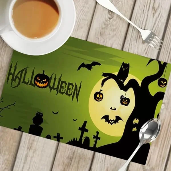 Halloween-bordmatte, 32 x 42 cm Vanntett Flaggermus, Spøkelse, Gresskar, Ugle Isolasjonsmatter, Halloween-dekorasjon #6