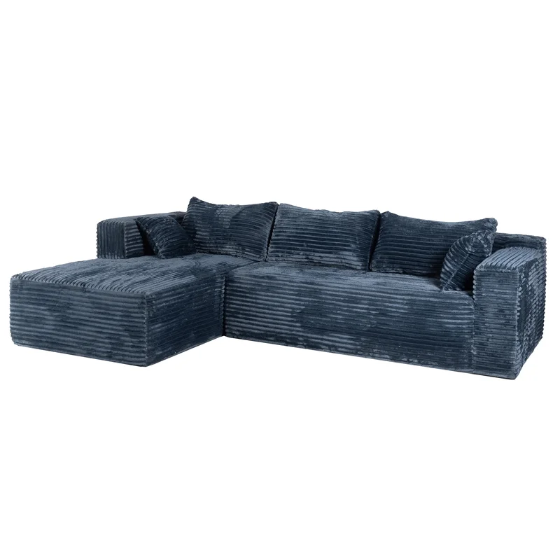 AliExpress - Blaues modernes komprimiertes Sofa, 3-Sitzer L-förmiges Sofa mit Kissen, keine Montage erforderlich, tiefes Cord-Sofa für Wohnzimmer, 