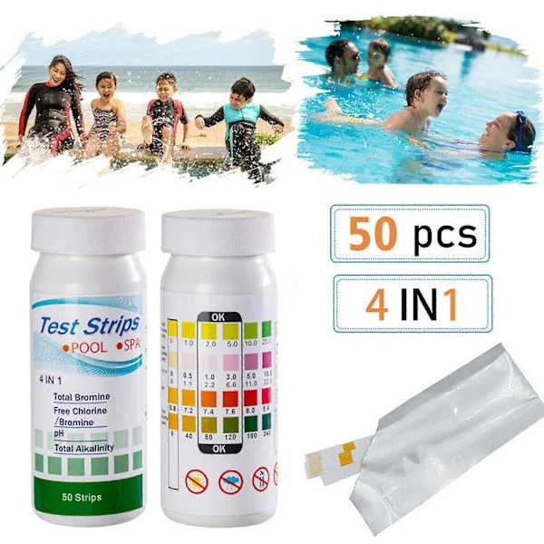 50 st vattenkvalitetstestpapper, pH-testremsa för pool, testremsa för pool, kemiskt test för dricksvatten