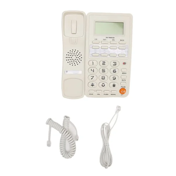 Fasttelefon med ledning, stor knapp, kablet telefon for hjemmekontor, hotell, eldre, hvit