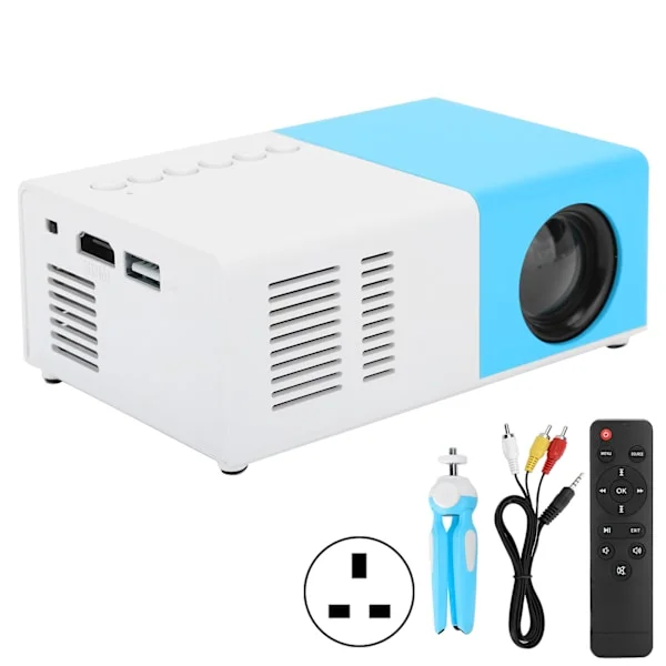 J9 Mini kannettava projektori LED-kotiteatterivideomediasoitin projektori telineellä 100-240V valkoinen sininen UK-pistoke