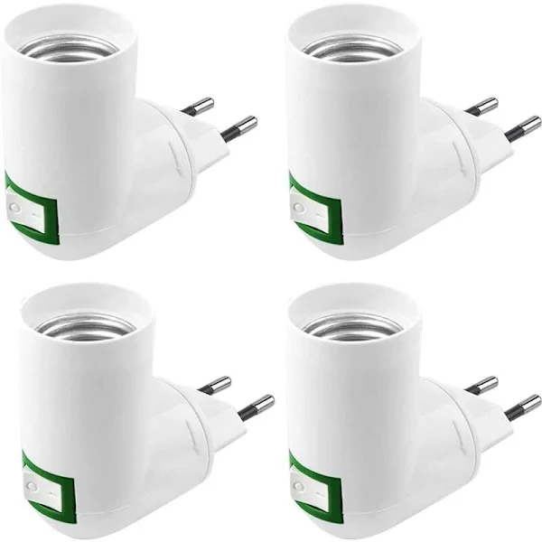 4 st E27 med strömbrytare Byggarbetsplatsuttag AC 220V Strömuttag för vägg Kökslampa Adapter LED-lamphållare (Vit)