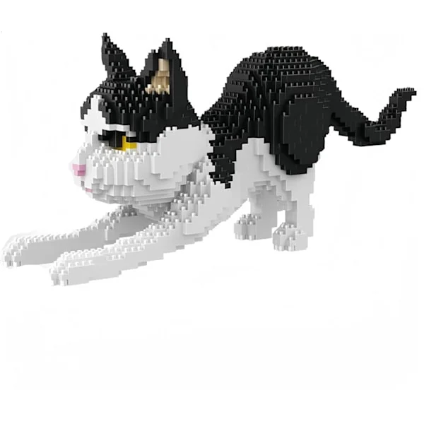 Katt Mini Byggklossar Djurset, DIY Mikro 3D Byggleksaksklossar, 1390 Delar Svart och Vit Katt