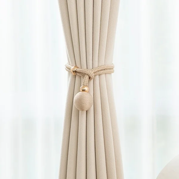 Set of 2 Decorative Ball Curtain Tie-backs - Stylish Window Drapery Holders Beige-FA-