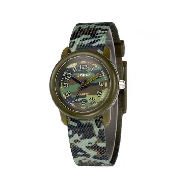 The Best Gift for Kids Watch Cartoon Camouflage Sports Watch Stretch Fabric Strap (Camouflage Green)
