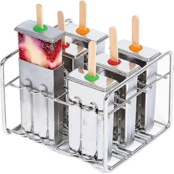 Isforme i rustfrit stål. Sæt med nemme isforme til børn. 6 BPA-fri isforme med firkantede kanter + bakke til isforme og lækagesikre 