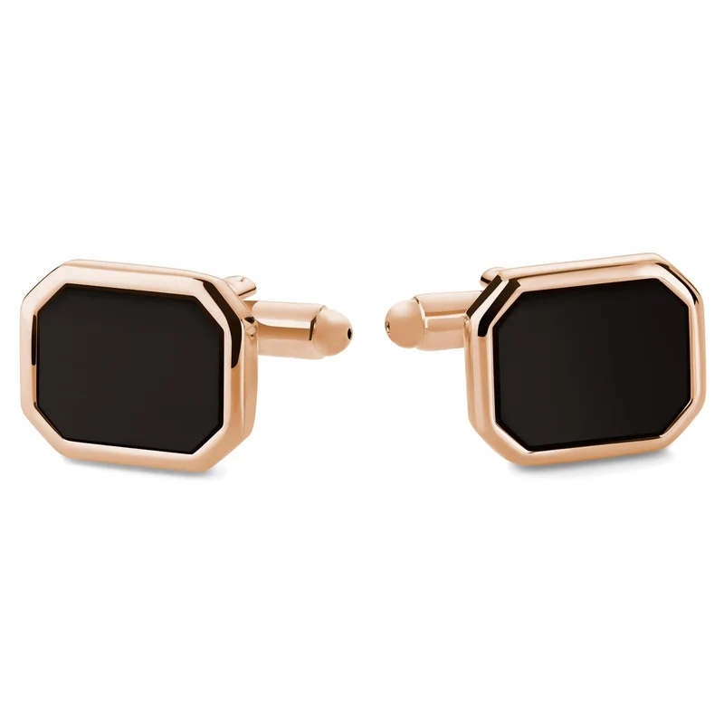 Octagonal Rose Gold-Tone Cufflinks with Onyx inlay for Men