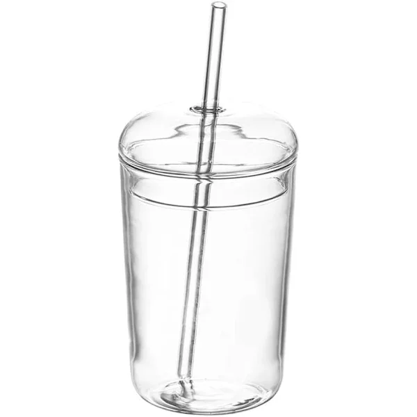 Mason Jar med lock och sugrör - Boba glaskoppar Estetiska koppar - Genomskinliga vattenflaskor Återanvändbar mugg med lock och sugrör_tfrf