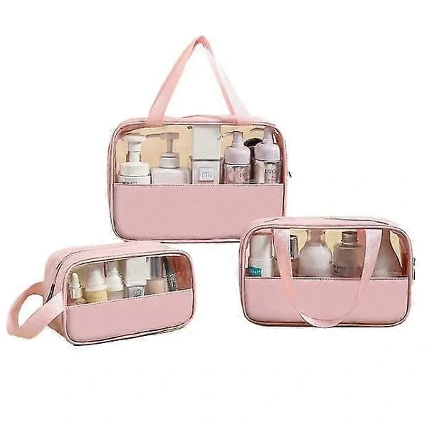 Seamless Transparent Cosmetic Bag Pvc Bath Cosmetic Bag Pu Waterproof Large Capacity Set Pink -Sy