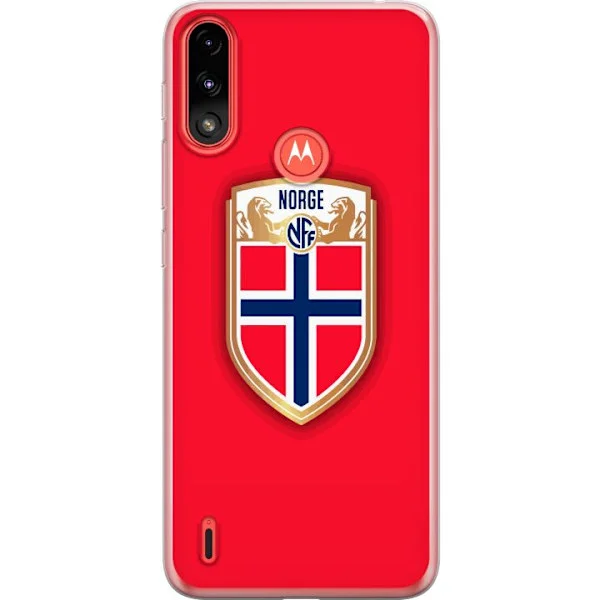 Kompatibelt Mobilskal till Motorola Moto E7 Power Norskt landslagsemblem på röd bakgrund i ren och stilfull design för fotbollsfans