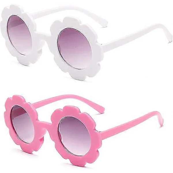 2 Pairs Kids Sunglasses, Cute Round Flower Shaped Baby Sunglasses with Glasses Pouch and Cleaning Cloth, UV 400 Protection Flexible Frame, Age 0-8 