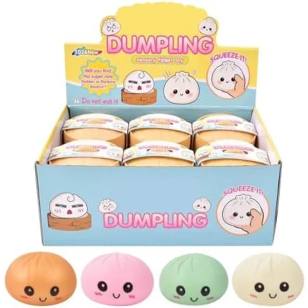 Glitter Dumpling Squish-y | 12 st Squish-y Squeeze Dumplings Bullar med Steamer, Färgglada Squishies Dumplings Stressbollar Leksaker, Mjuk Squeeze De