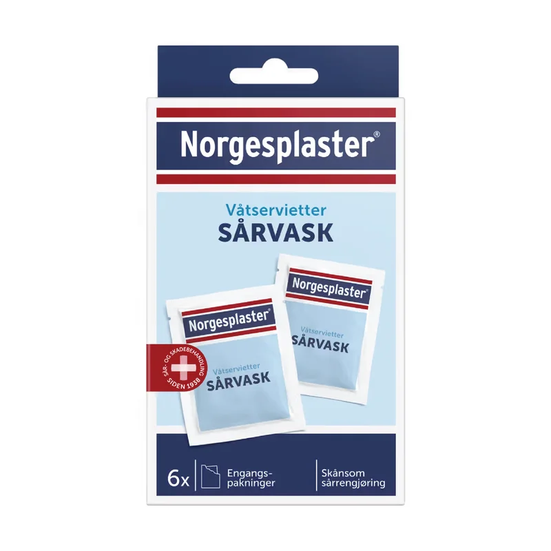 Norgesplaster Sårvask-servietter, 6 stk.