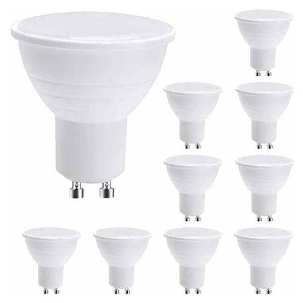 10-pack LED GU10-lampor, GU10 LED-lampor, 7 W kallvitt (motsvarande 50 W halogen), energisparande lampa, ljusflöde 600 lm 120° ej dimbar.