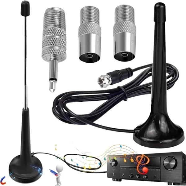 Teleskopisk DAB FM-radioantenn - 3x adaptrar och 3m förlängningskabel - Digital radioantenn - Inomhusradioantenn - Magnetisk bas