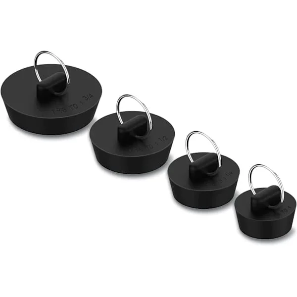 Badkarsproppar, 4-pack Gummiproppar för diskho Badkarspropp Kök Badrum Tvättstuga Bar Vattenpropp Tätning med Hängande Ring för Duschkran