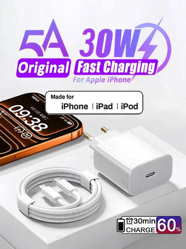 AliExpress - Pour Apple Original PD 30W Type C Chargeur Rapide Pour iPhone 17 16 15 14 13 12 11 Pro Max Samsung S25 S24 Charge Rapide Câble De Foudre