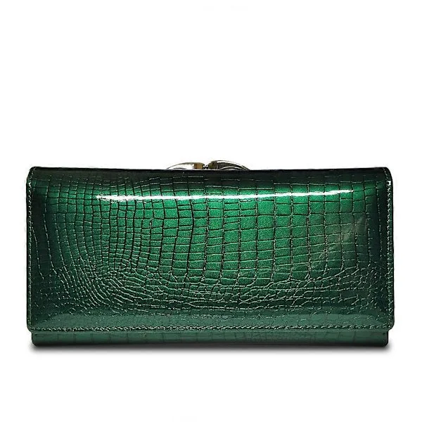 Mote Lær Dame Lommebøker Lang Dame Lommebok Clutch Pengepung Lommebøker Grønn