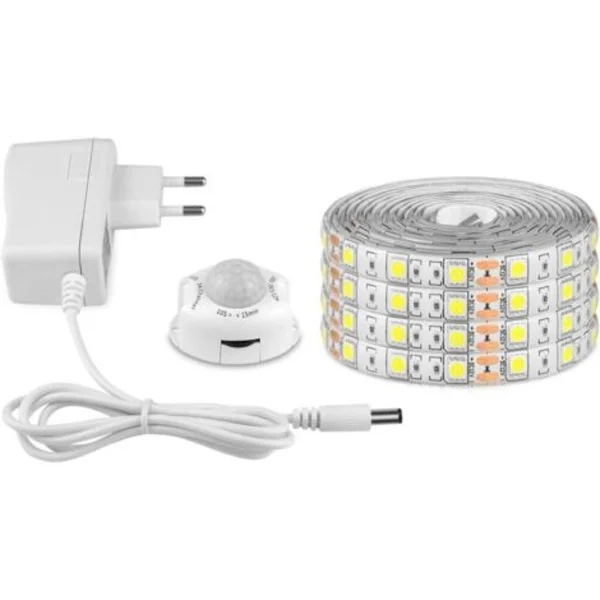 LED-list med rörelsesensor – IP65 vattentät självhäftande flexibel list – 12V strömförsörjning – 5M varmvit för inomhusbelysning