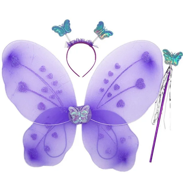 {xjxj}3pcs/set Kids Butterfly Headband Wings Princess Costume Set 11