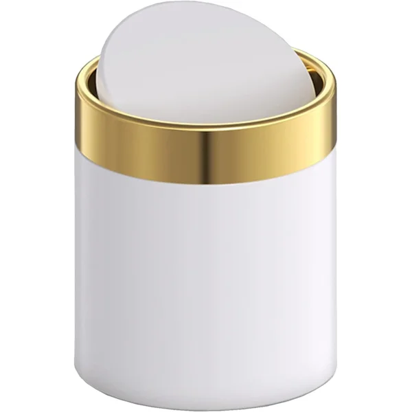 (Vit) Mini soptunna med lock, liten mini soptunna i metall, mini bänksoptunnor för skrivbord bil kontor kök, svänglock soptunna 1,5 L