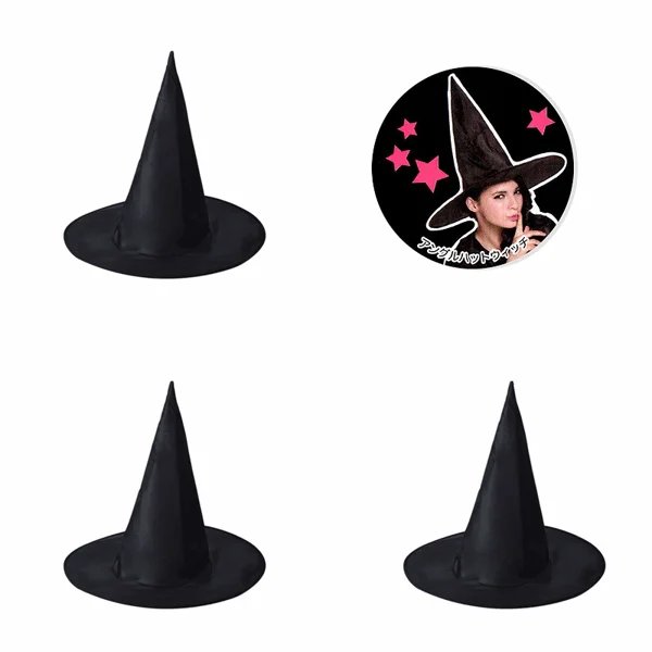 3 stk Halloween hat sort Oxford stof troldmandshat makeup kostume rekvisitter heksehat heksehat(L)