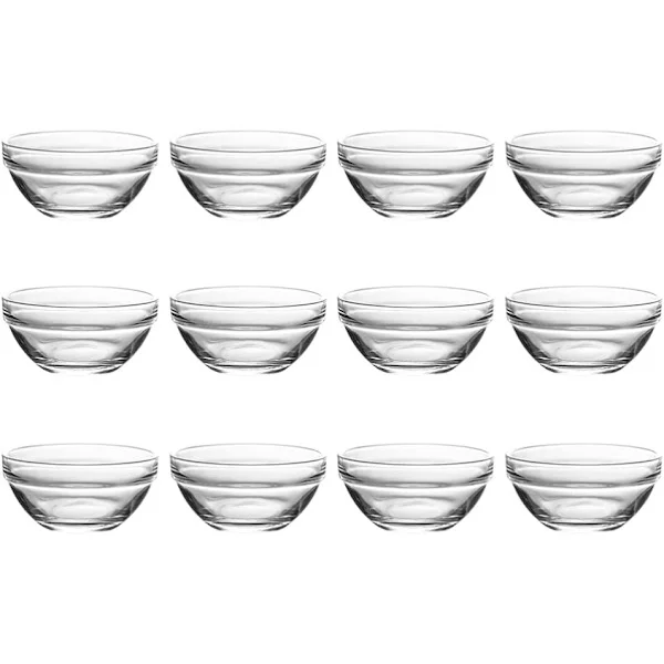 12 pakker 2,5 oz stablebar matforberedelsesskål med lufttette lokk Flerbruks klare glass serveringsskåler Tåler oppvaskmaskin for kjøkken dessert 