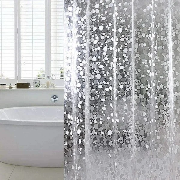 Bruseforhæng 180x180 cm, Vandtæt Bruseforhæng til Badeværelset, Bruseforhæng med Stenmønster Transparent, Lugtfri