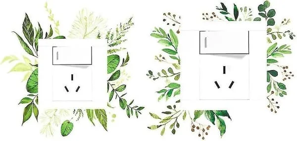 Grønt blad lysbryter klistremerke 2 stk. Flyttbar plante lysbryter dekor klistremerker Diy veggkunst klistremerker