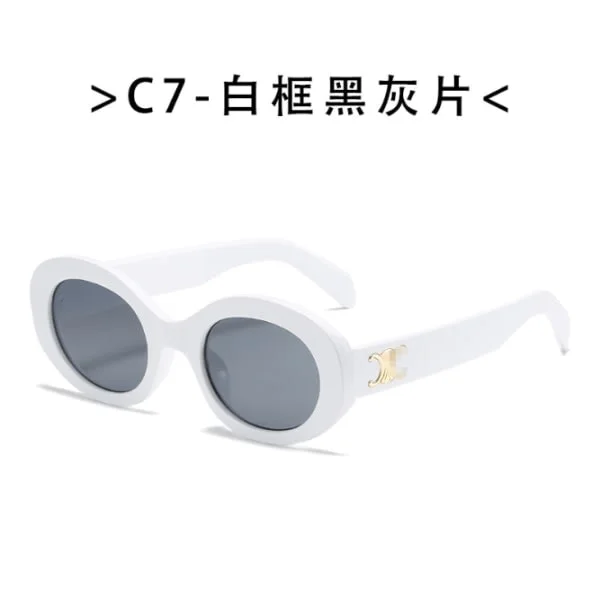 High-Quality Internet Celebrity Arc De Triomphe Sunglasses Golden Logo Oval Sunglasses White