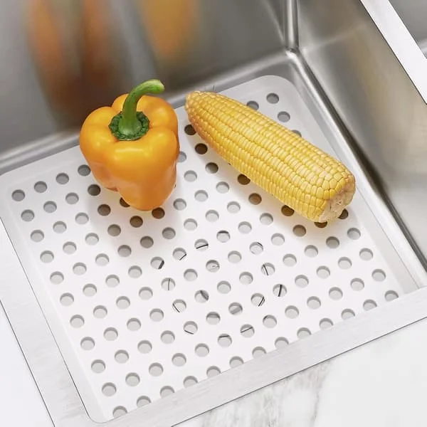 Small Sink Mat, 2-pack White 28.4x32.3 cm Sink Mats for Bottom of Sink, Dish Mat for Dishes and Glasses, Quick Drainage