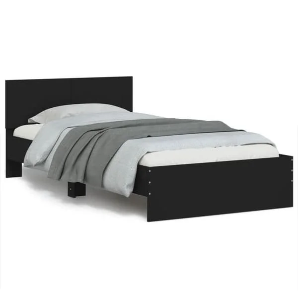 vidaXL Sängram och sänggavel Svart 100x200 cm Konstruerat trä 838618