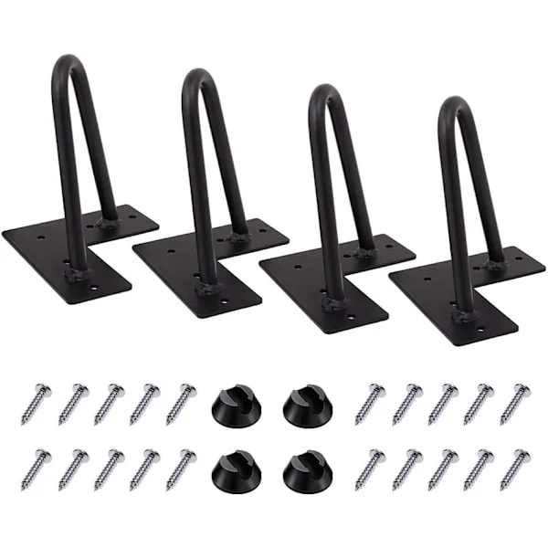 4 tommers hårnålsben, kraftige metallbordben for skap, garderobe, TV-skap, skuffer, nattbord, 3/8 " diameter sateng svart to-stangs jerntrådben