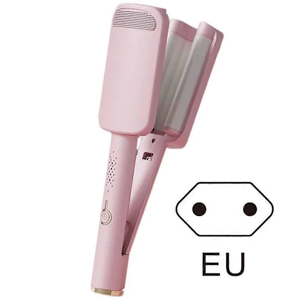 3-barrel deep wave tong portable anti-scald hair crimper fast heating cordless hair curler for all hair types Pink EU plug
