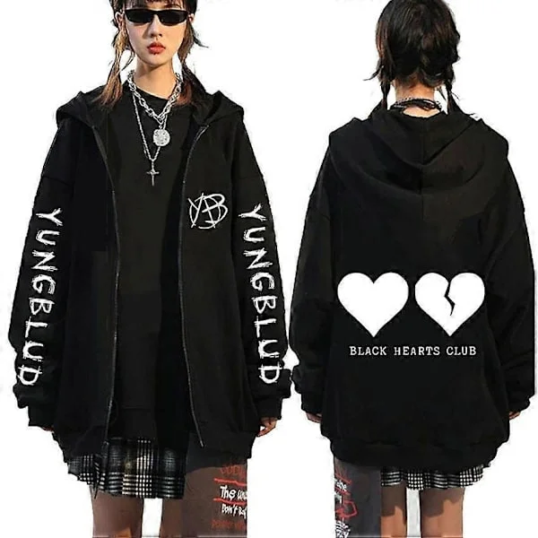 Singer Yungblud Black Hearts Club Zipper Hoodie Herr Fleece Bomull Zip Up Hoodies Män Kvinnor Rock Vintage Oversized Zip Up Jacka