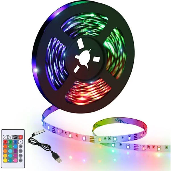 5M LED-stripe, fleksibel sterk RGB-rom-LED, flerfarget LED-lysstripe med fjernkontroll for soverom, kjøkken, TV, fest