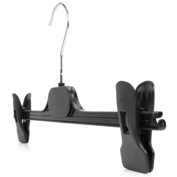 Black Plastic Hangers with Adjustable Clips for Trousers and Skirts 35 cm, Set of 10