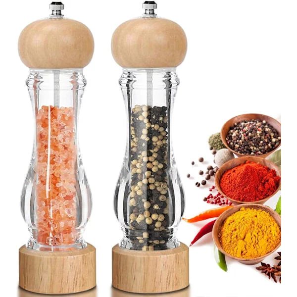 Pepper and Salt Mill, Set of 2 Manual Pepper Grinders, Adjustable Ceramic Grinder, Acrylic, Transparent Spice Mill, Large Capacity, for Sea Salt, 